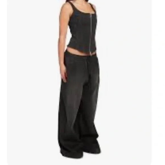 EB Denim Pants - NWT EB Denim Black Track Pants Black Sweats in Gradeschool Wide Leg Size M